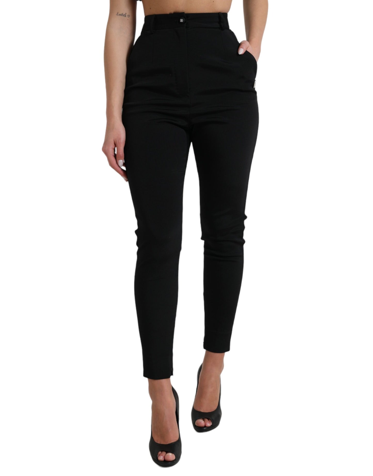 Black Wool Stretch High Waist Skinny Pants