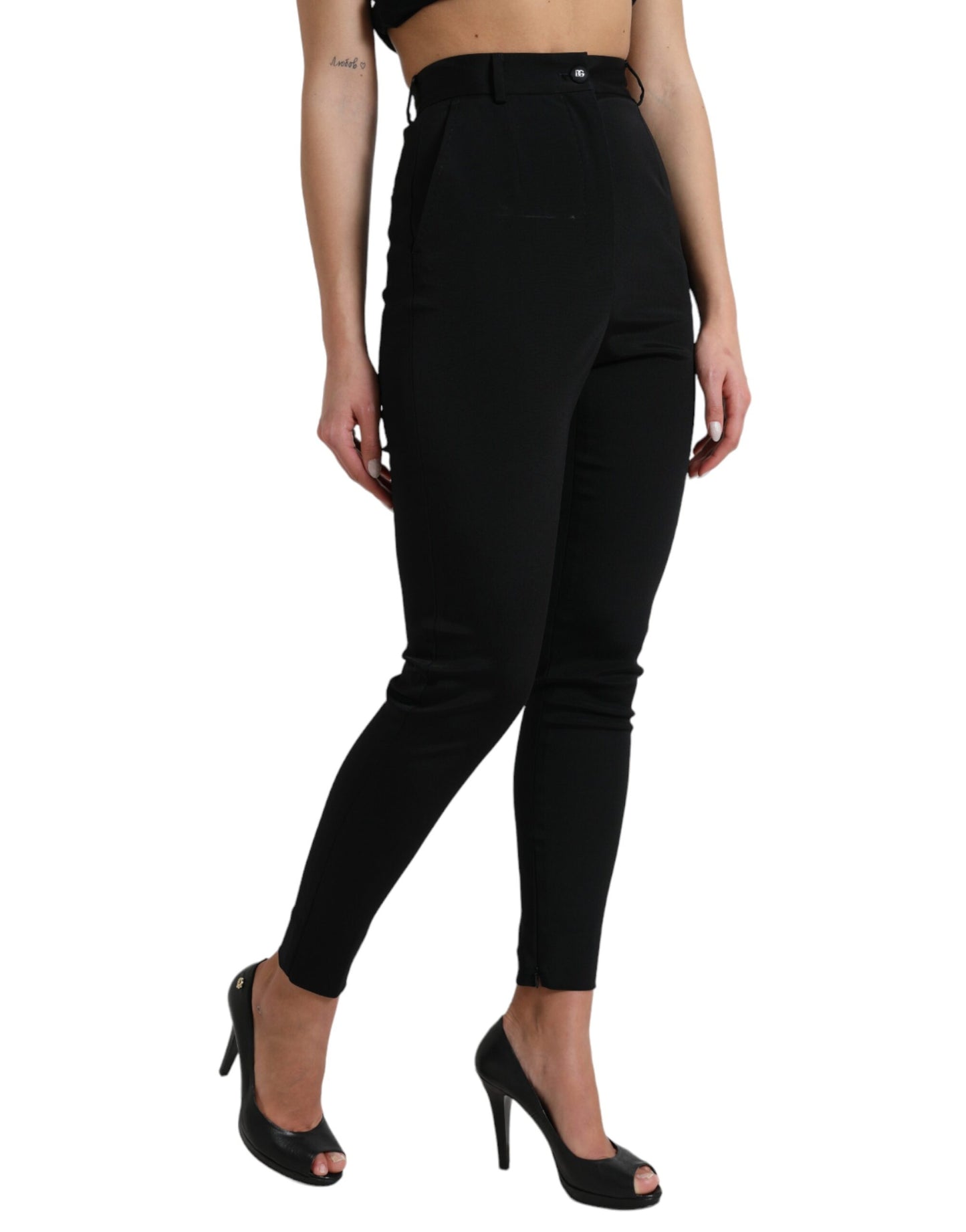 Black Wool Stretch High Waist Skinny Pants