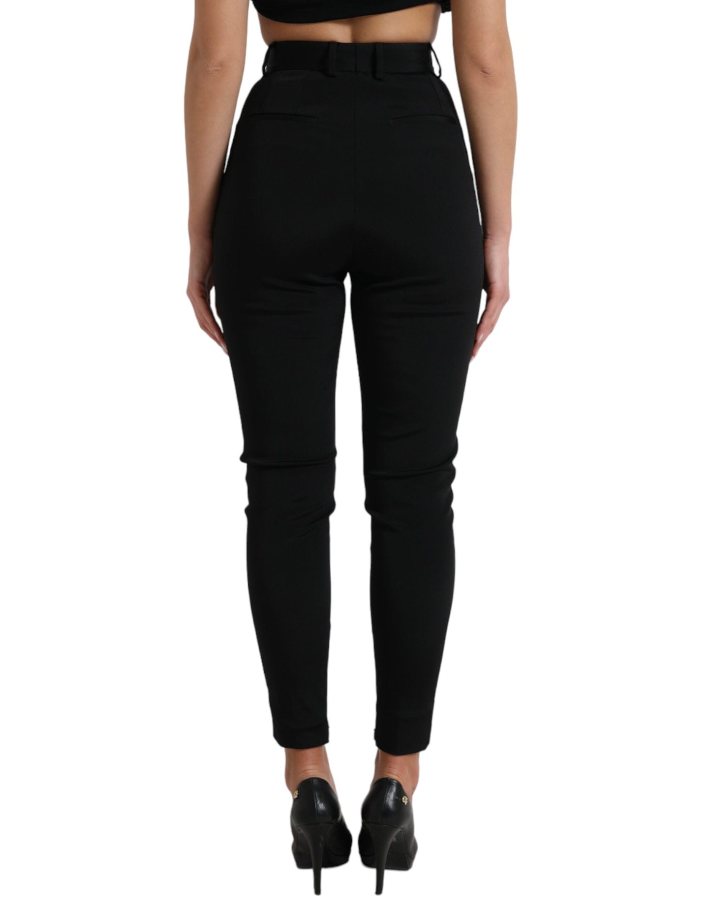 Black Wool Stretch High Waist Skinny Pants