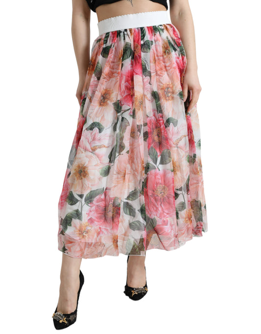 Floral Print High-Waist Silk Maxi Skirt