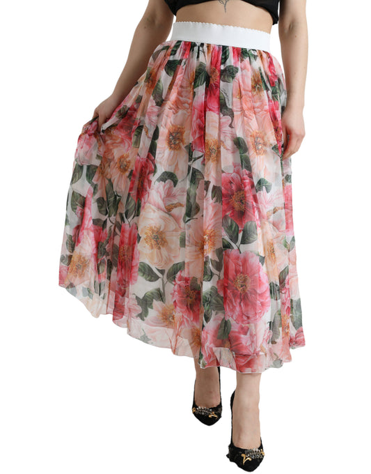 Floral Print High-Waist Silk Maxi Skirt