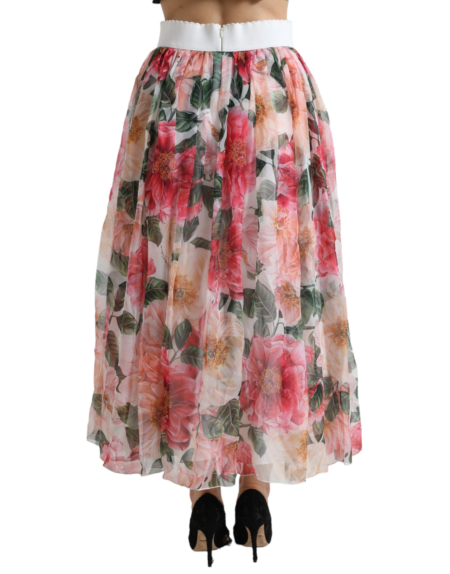 Floral Print High-Waist Silk Maxi Skirt