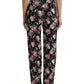 Black Floral Wool High Waist Wide Leg Pants