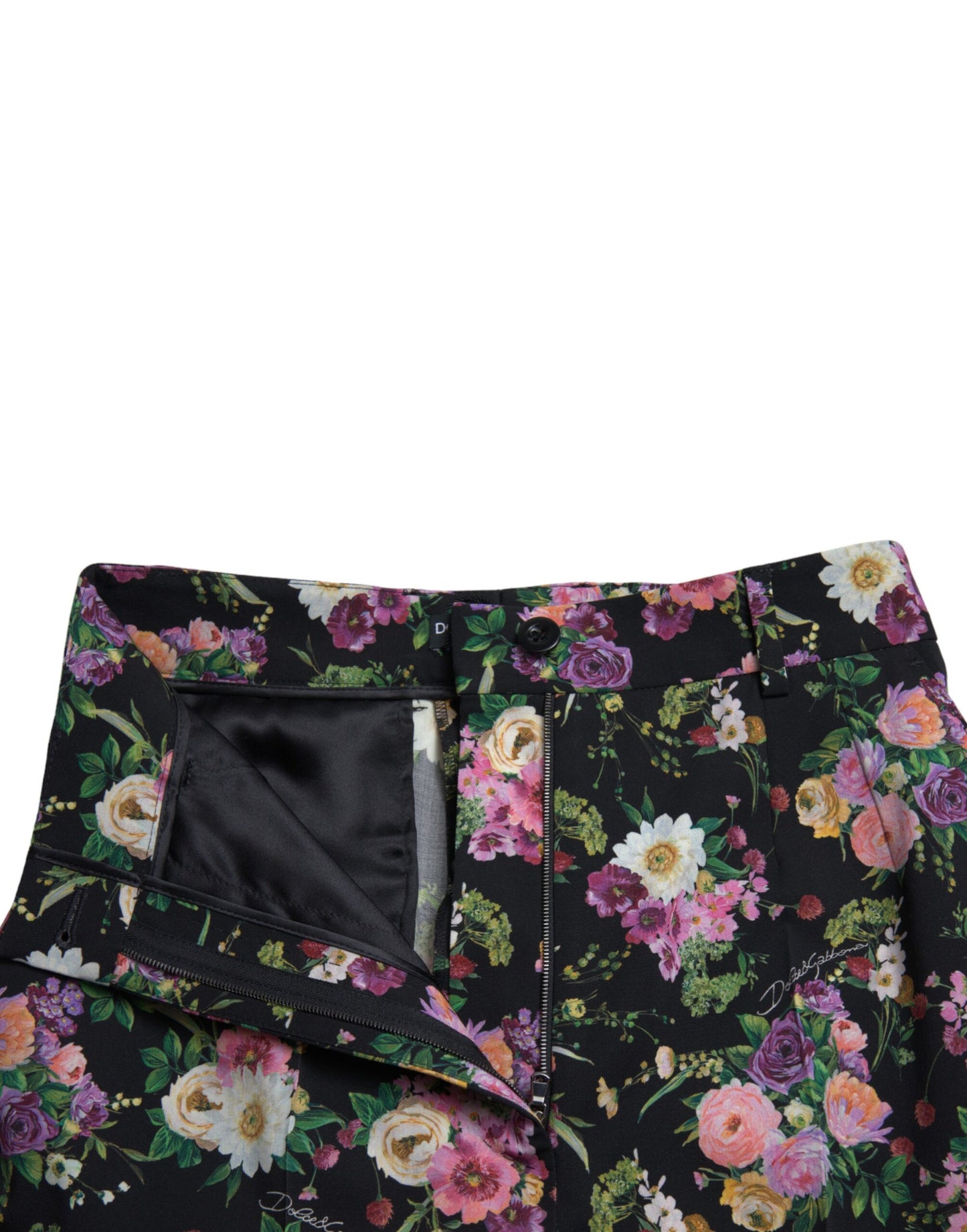 Black Floral Wool High Waist Wide Leg Pants