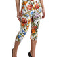 White Majolica Print High Waist Cropped Pants