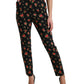 Black Floral Wool High Waist Tapered Pants