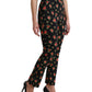 Black Floral Wool High Waist Tapered Pants