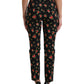 Black Floral Wool High Waist Tapered Pants
