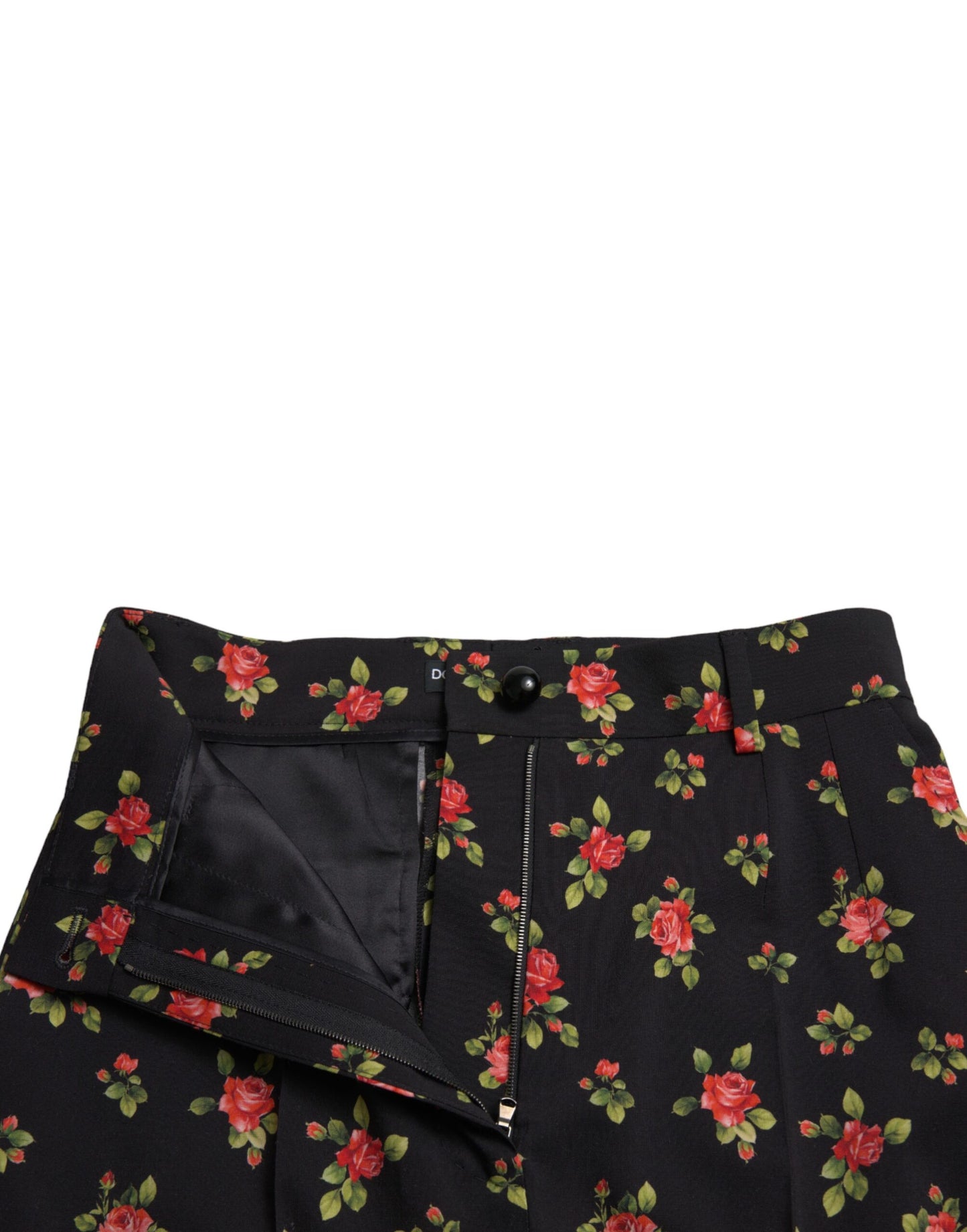 Black Floral Wool High Waist Tapered Pants