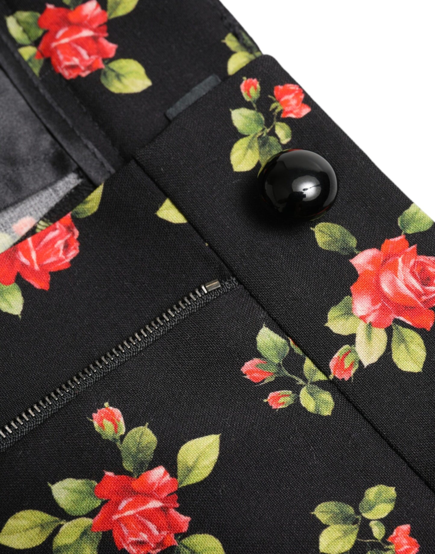 Black Floral Wool High Waist Tapered Pants