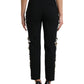 Black Floral Applique High Waist Tapered Pants