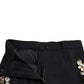 Black Floral Applique High Waist Tapered Pants