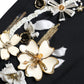 Black Floral Applique High Waist Tapered Pants