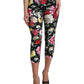 Black Floral Print Mid Waist Cropped Pants
