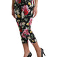 Black Floral Print Mid Waist Cropped Pants