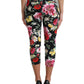 Black Floral Print Mid Waist Cropped Pants