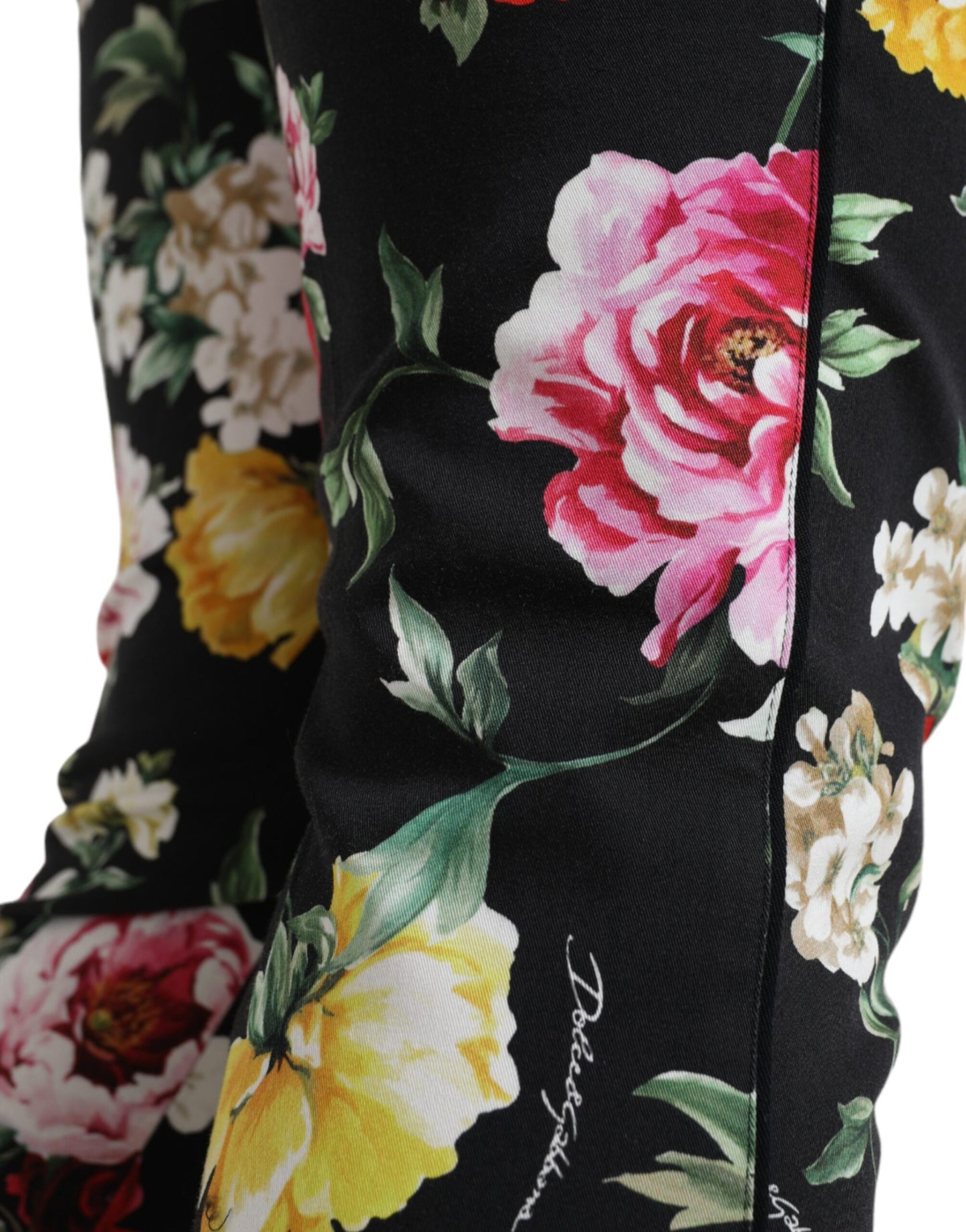 Black Floral Print Mid Waist Cropped Pants