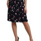 Black Rose High Waist A-line Knee Length Skirt