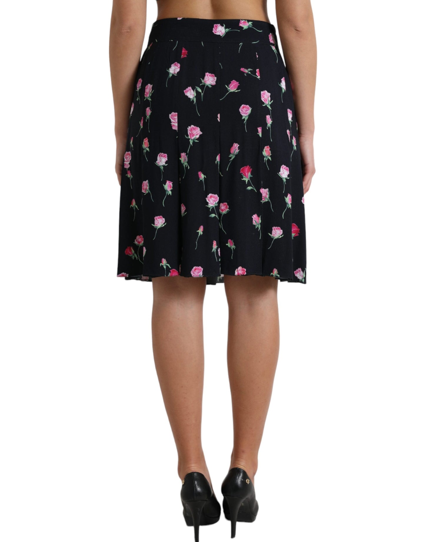 Black Rose High Waist A-line Knee Length Skirt