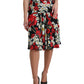 Black Floral Print High Waist Aline Midi Skirt