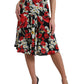 Black Floral Print High Waist Aline Midi Skirt