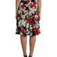 Black Floral Print High Waist Aline Midi Skirt
