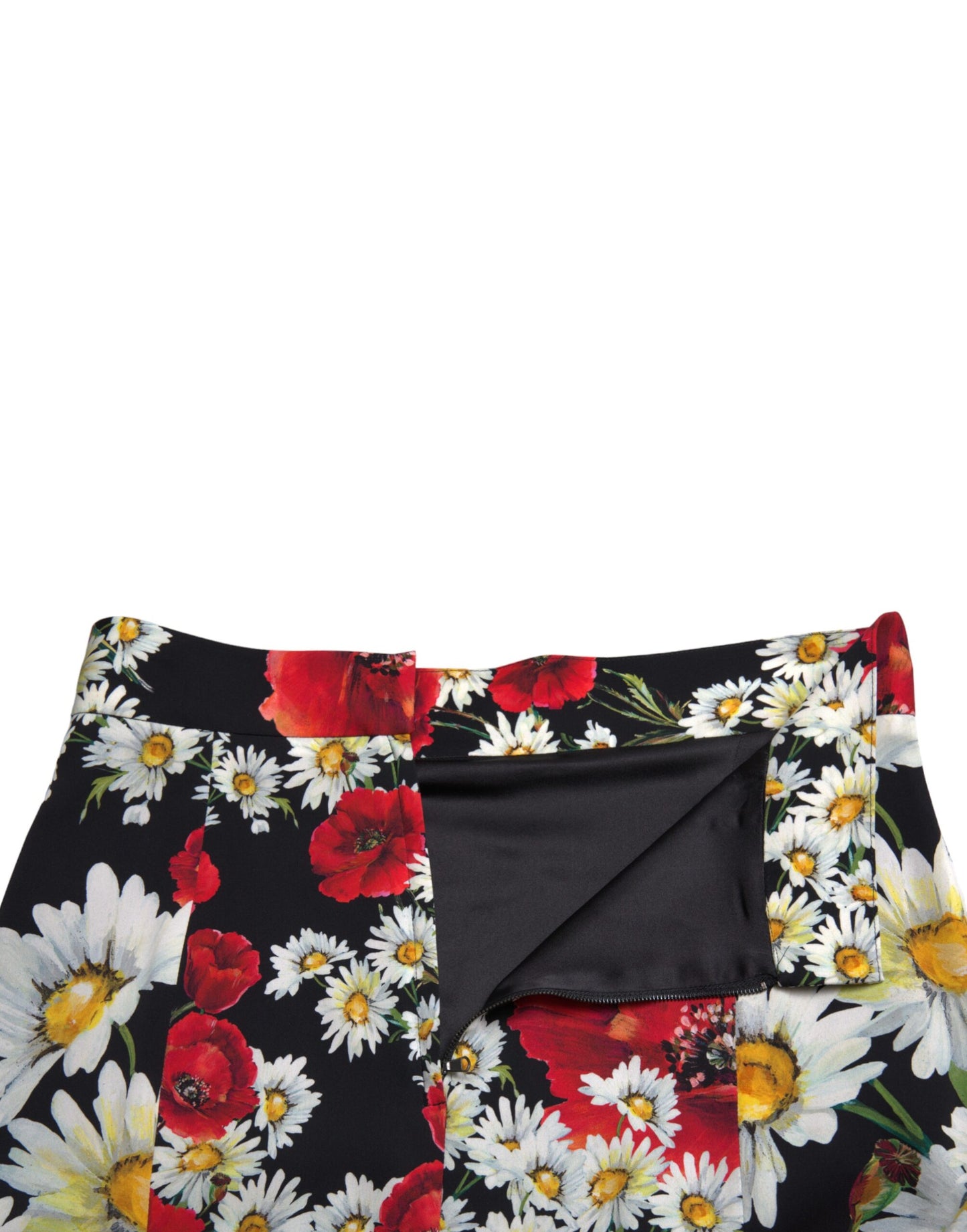 Black Floral Print High Waist Aline Midi Skirt