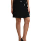 Black Wool Button High Waist Aline Mini Skirt