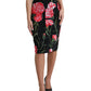 Black Carnation Pencil Cut Knee Length Skirt