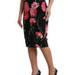 Black Carnation Pencil Cut Knee Length Skirt
