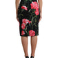Black Carnation Pencil Cut Knee Length Skirt
