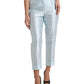Sky Blue Silk High Waist Folded Hem Pants