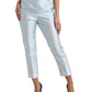 Sky Blue Silk High Waist Folded Hem Pants