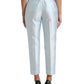 Sky Blue Silk High Waist Folded Hem Pants