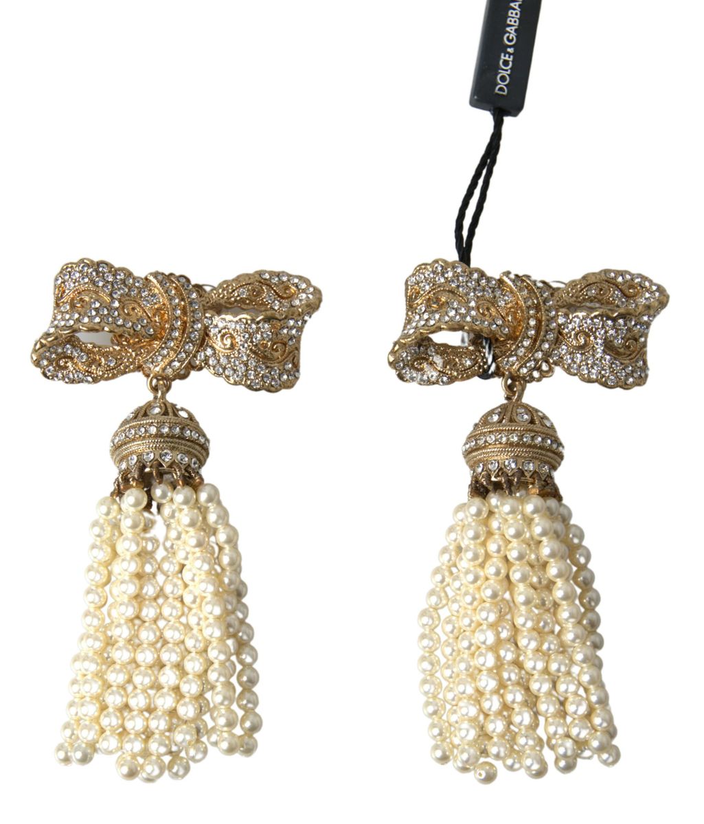 Elegant Bow Beaded Tassel Earrings