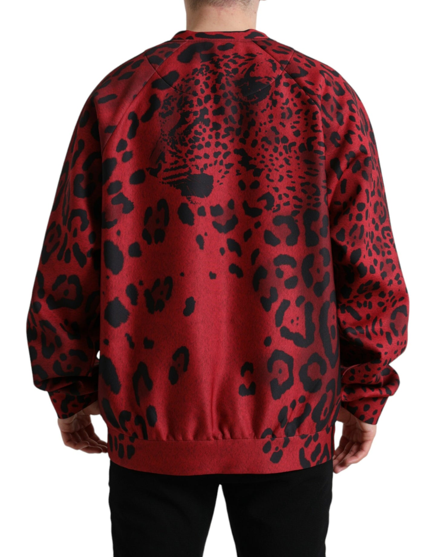 Red Leopard Print Crewneck Pullover Sweater