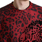 Red Leopard Print Crewneck Pullover Sweater