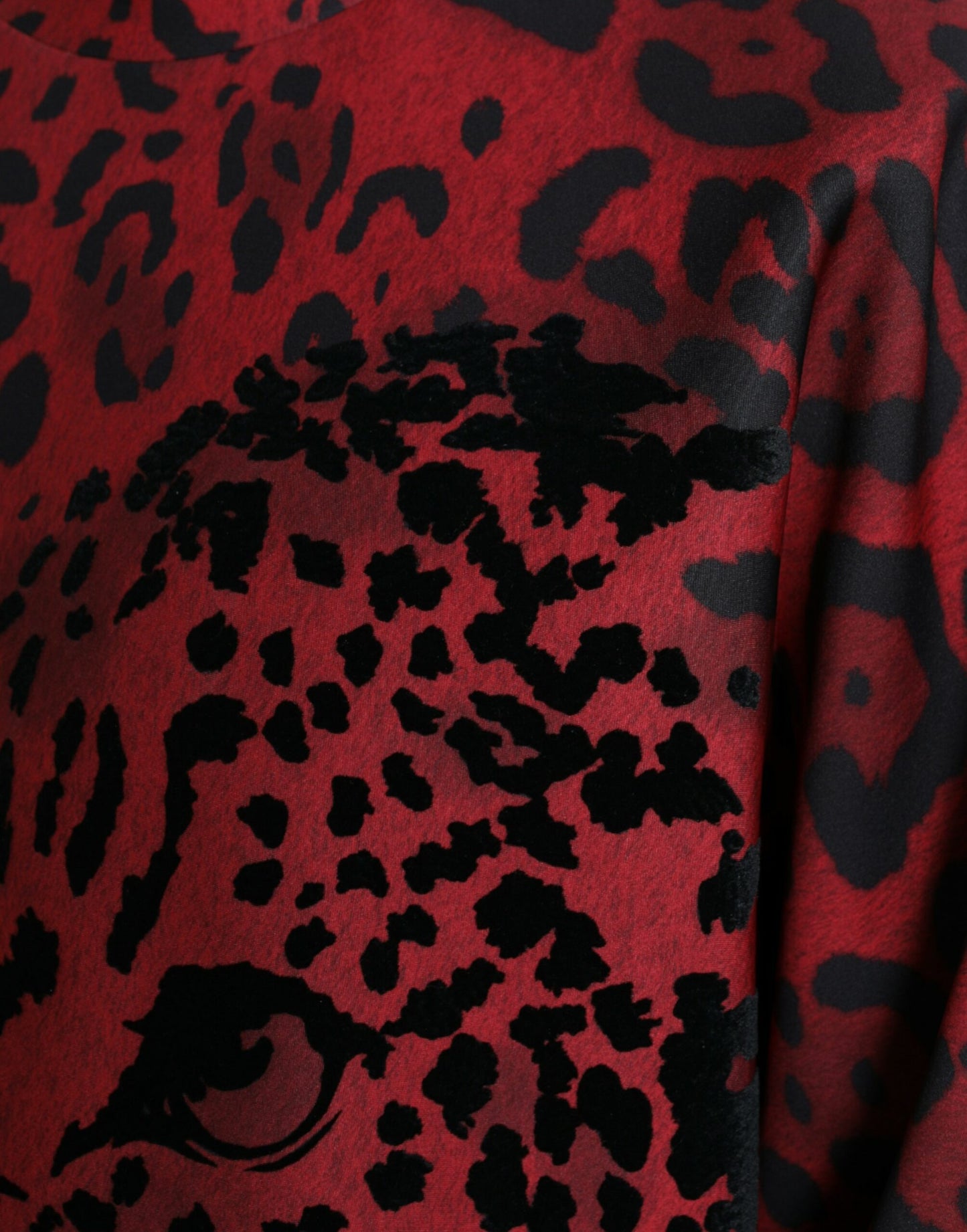 Red Leopard Print Crewneck Pullover Sweater