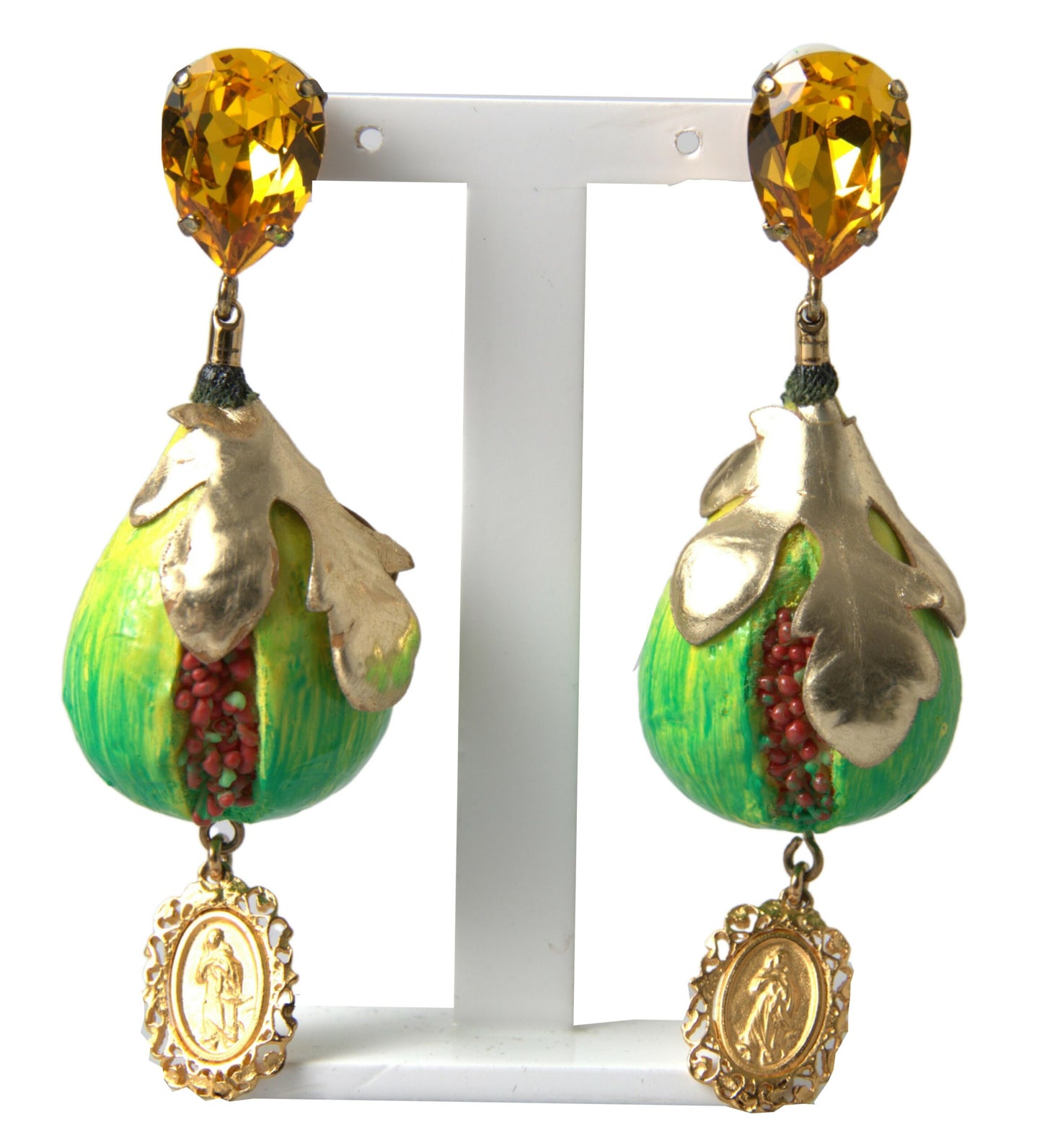 Green Fig Crystal Dangle Earrings