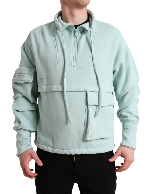 Mint Green Cotton Pockets Pullover Sweater