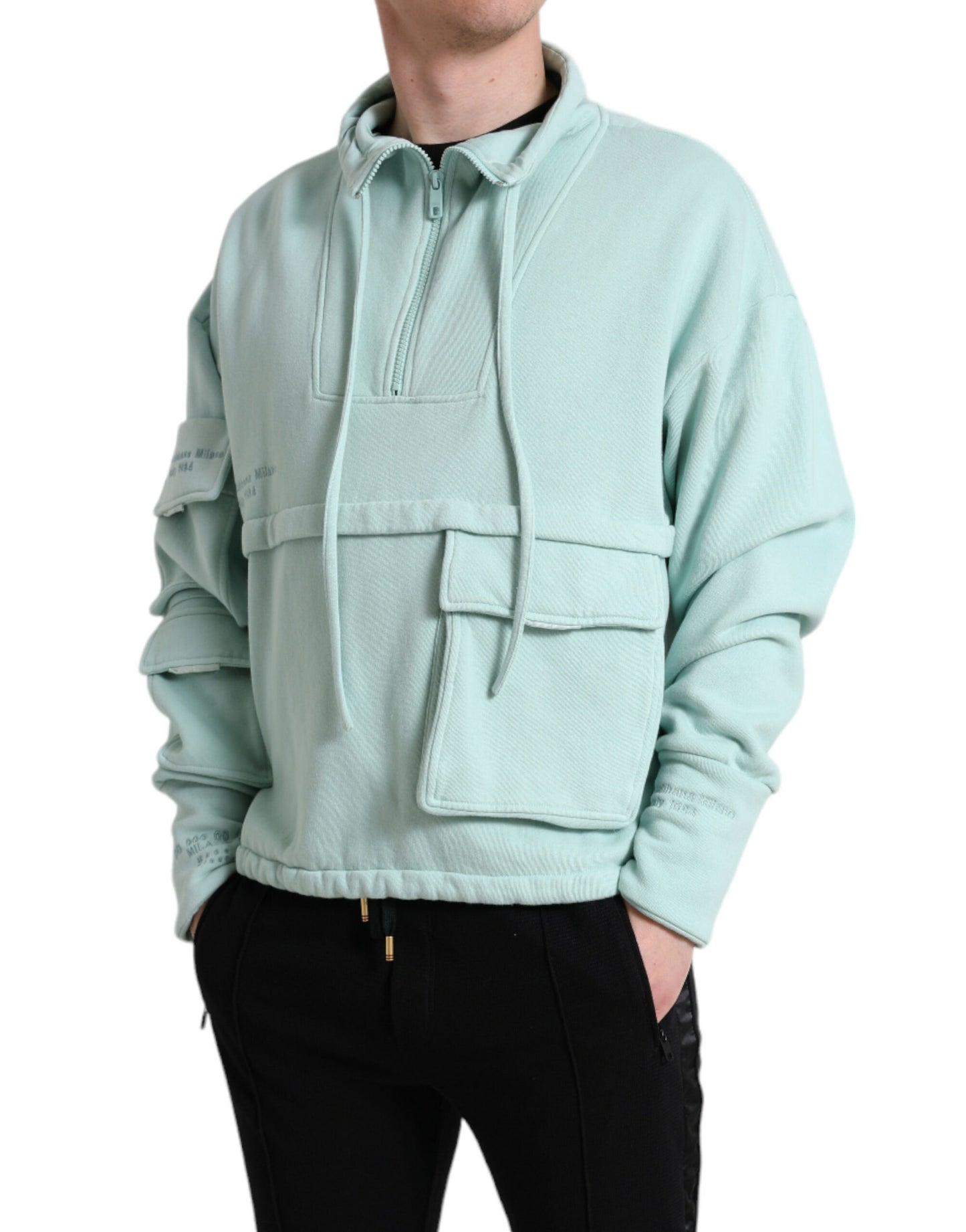 Mint Green Cotton Pockets Pullover Sweater