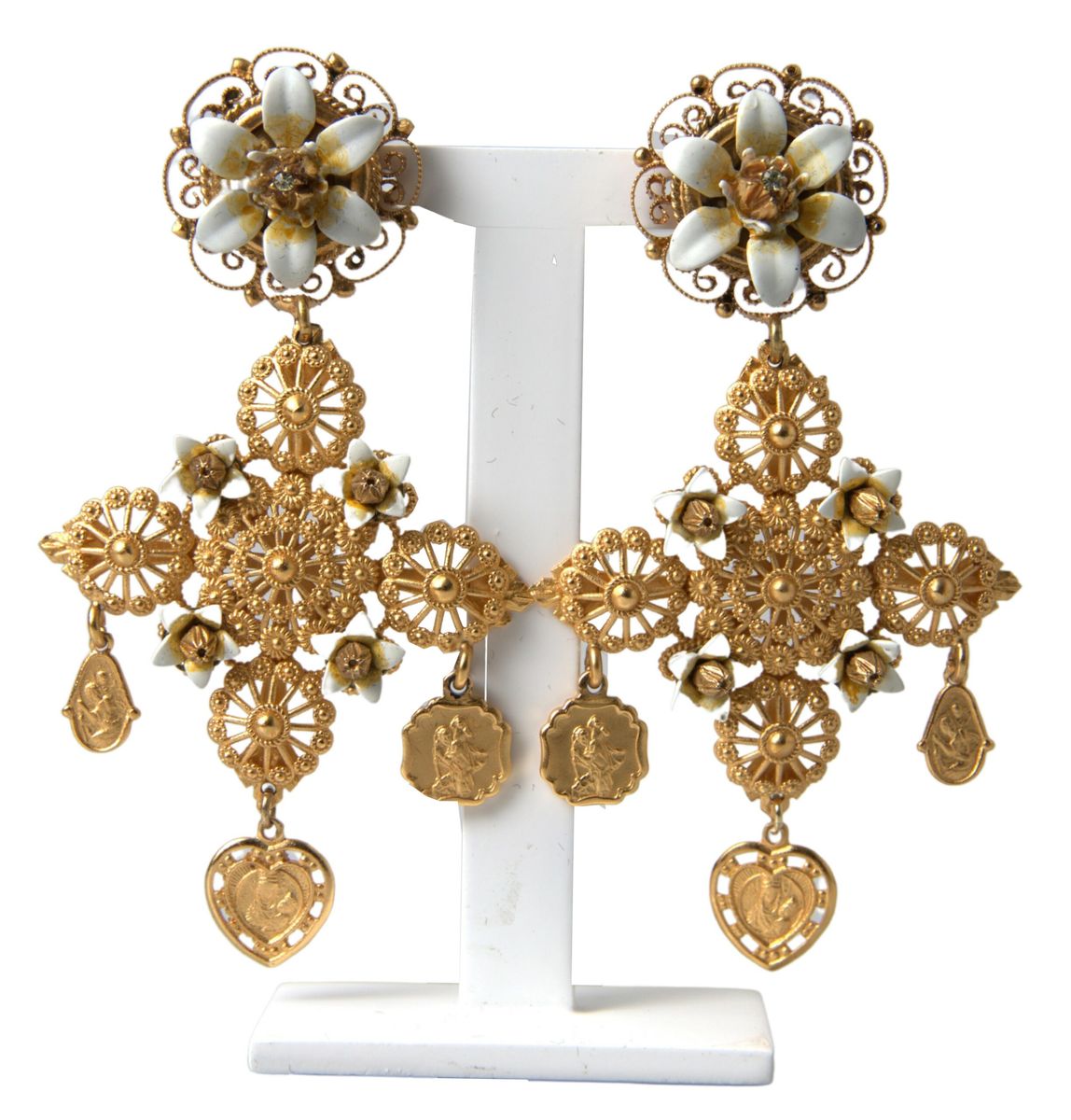 Elegant Gold Tone Madonna Floral Earrings