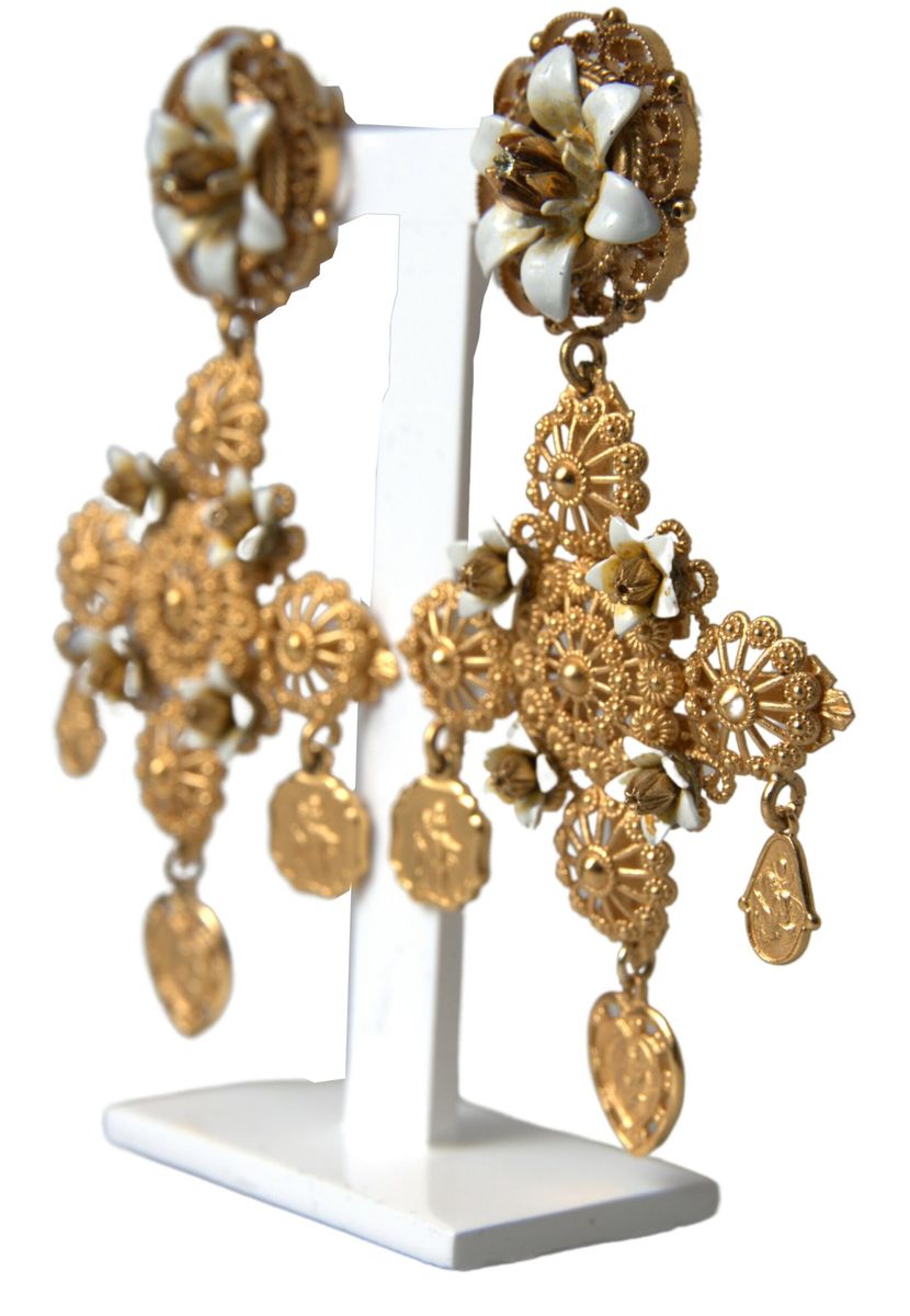 Elegant Gold Tone Madonna Floral Earrings