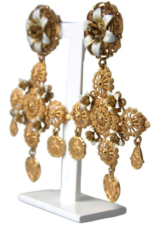 Elegant Gold Tone Madonna Floral Earrings