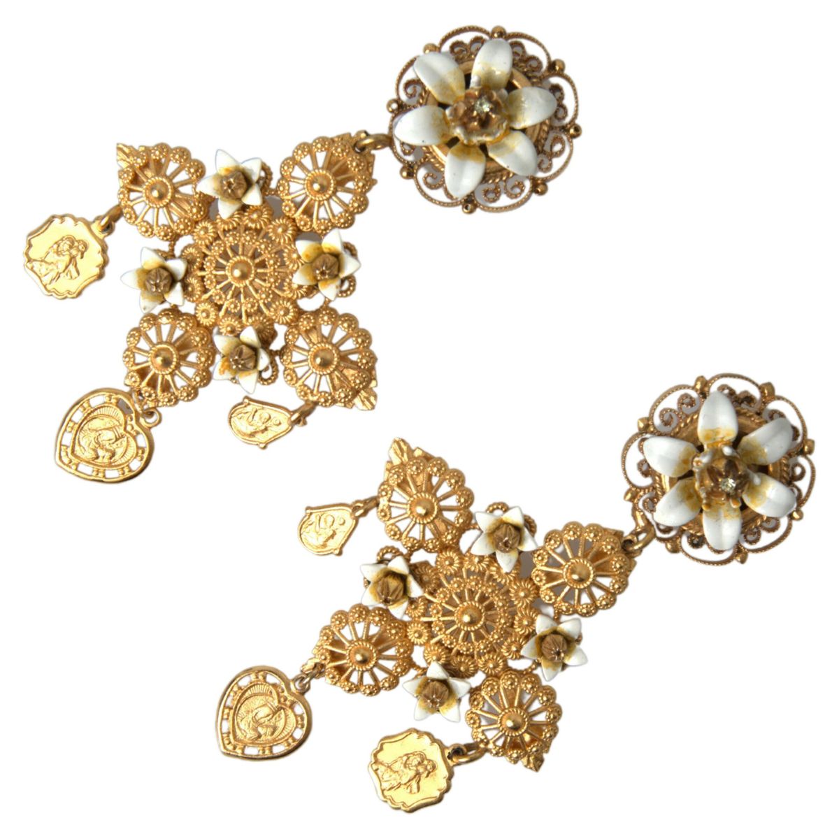 Elegant Gold Tone Madonna Floral Earrings