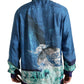 Blue Ocean Print Silk Collared Button Down Shirt