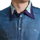 Blue Ocean Print Silk Collared Button Down Shirt