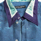 Blue Ocean Print Silk Collared Button Down Shirt