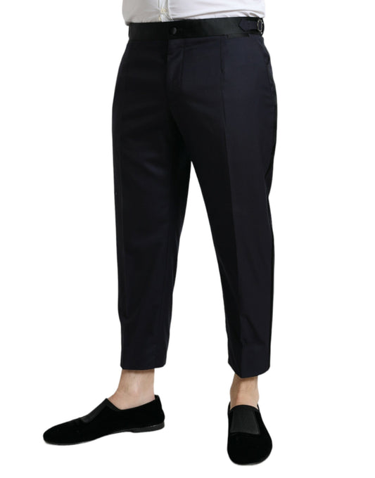 Blue Wool Cropped Tapered Pants