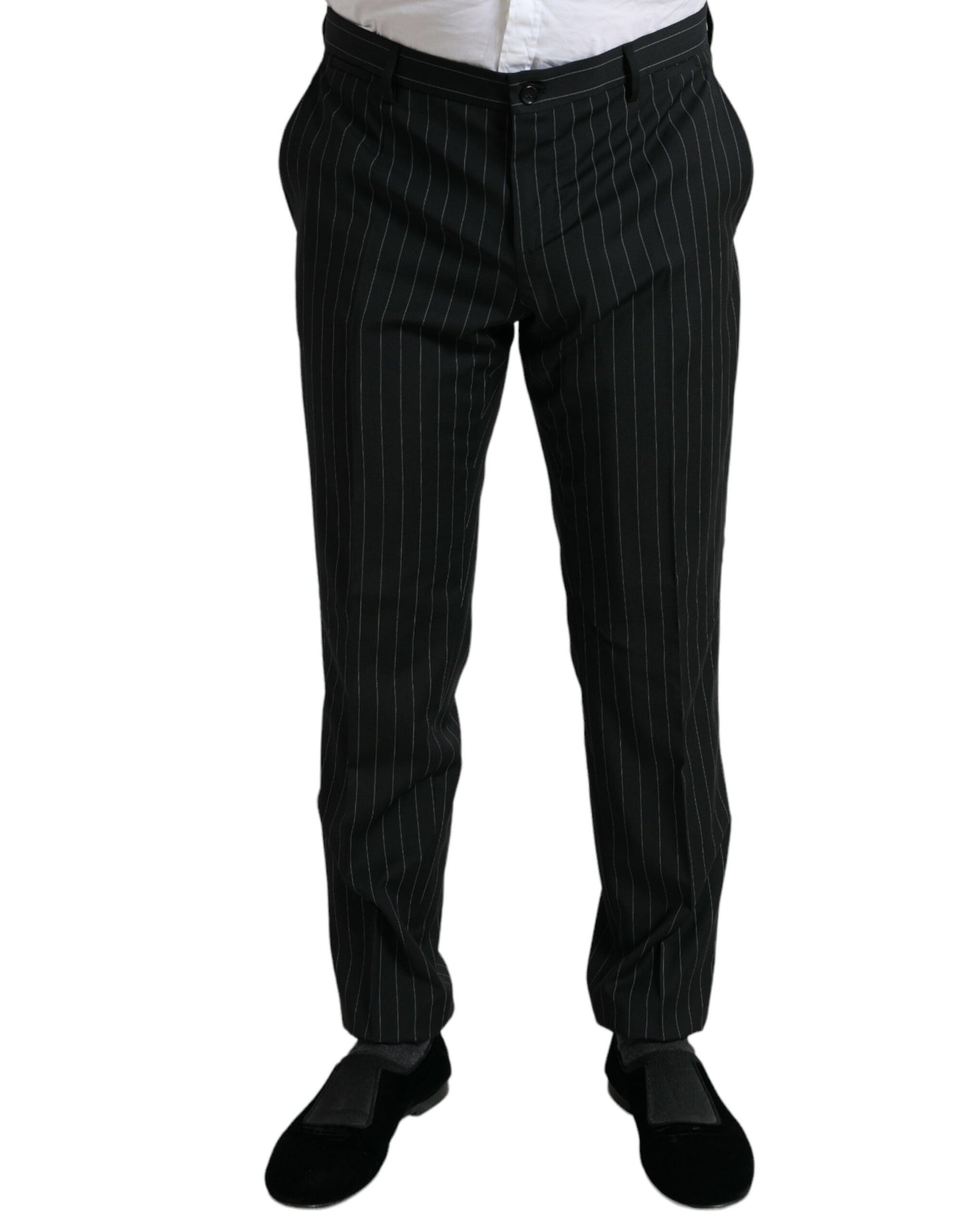 Black Striped slim fit Formal Pants